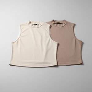 SHEIN Mock Neck Sleeveless Tops - Cream and Tan